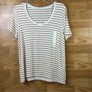 A New Day Size Medium Short Sleeve Scoop Neck Striped Shirt Dark Mustard…